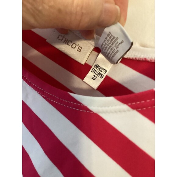 Chicos 2 Large Tank Top Stretchy Nylon Dark Pink & White Stripe Sleeveless - Picture 6 of 7